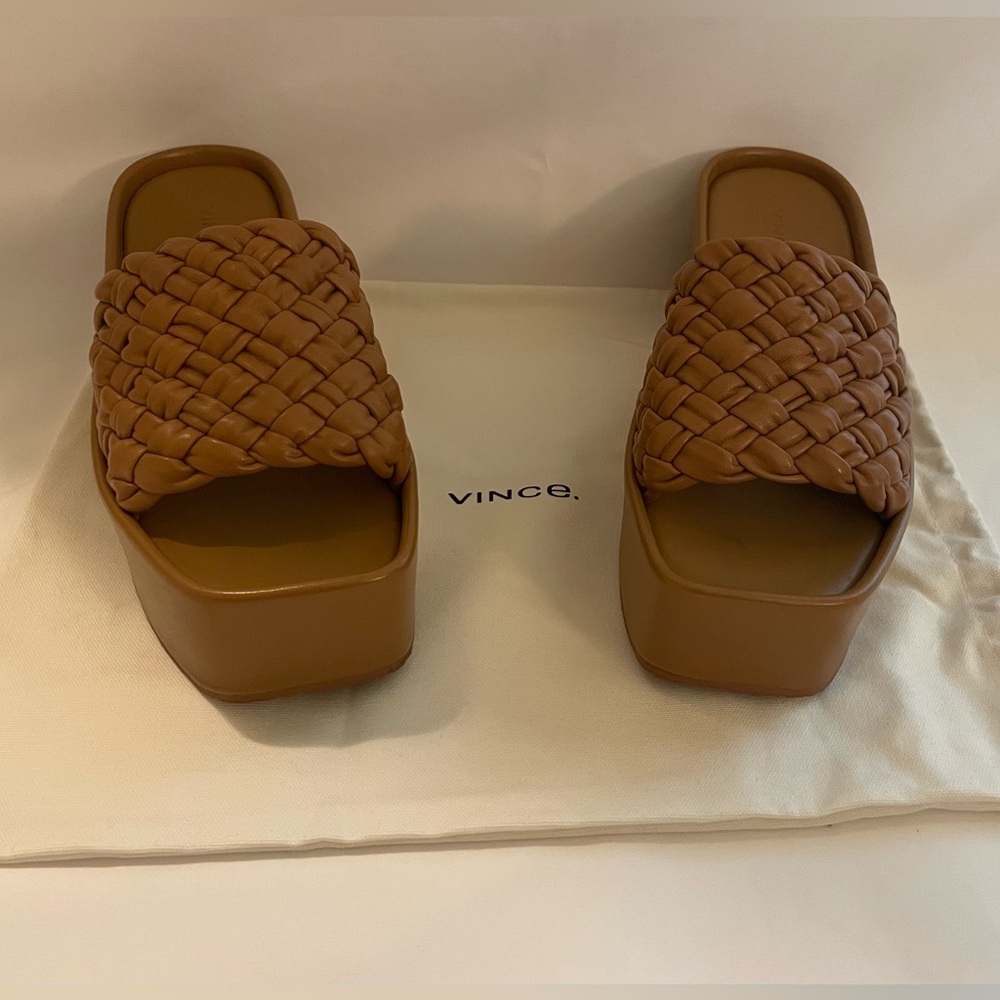 Vince Women's Mari Tan Woven Wedge Sandals 7